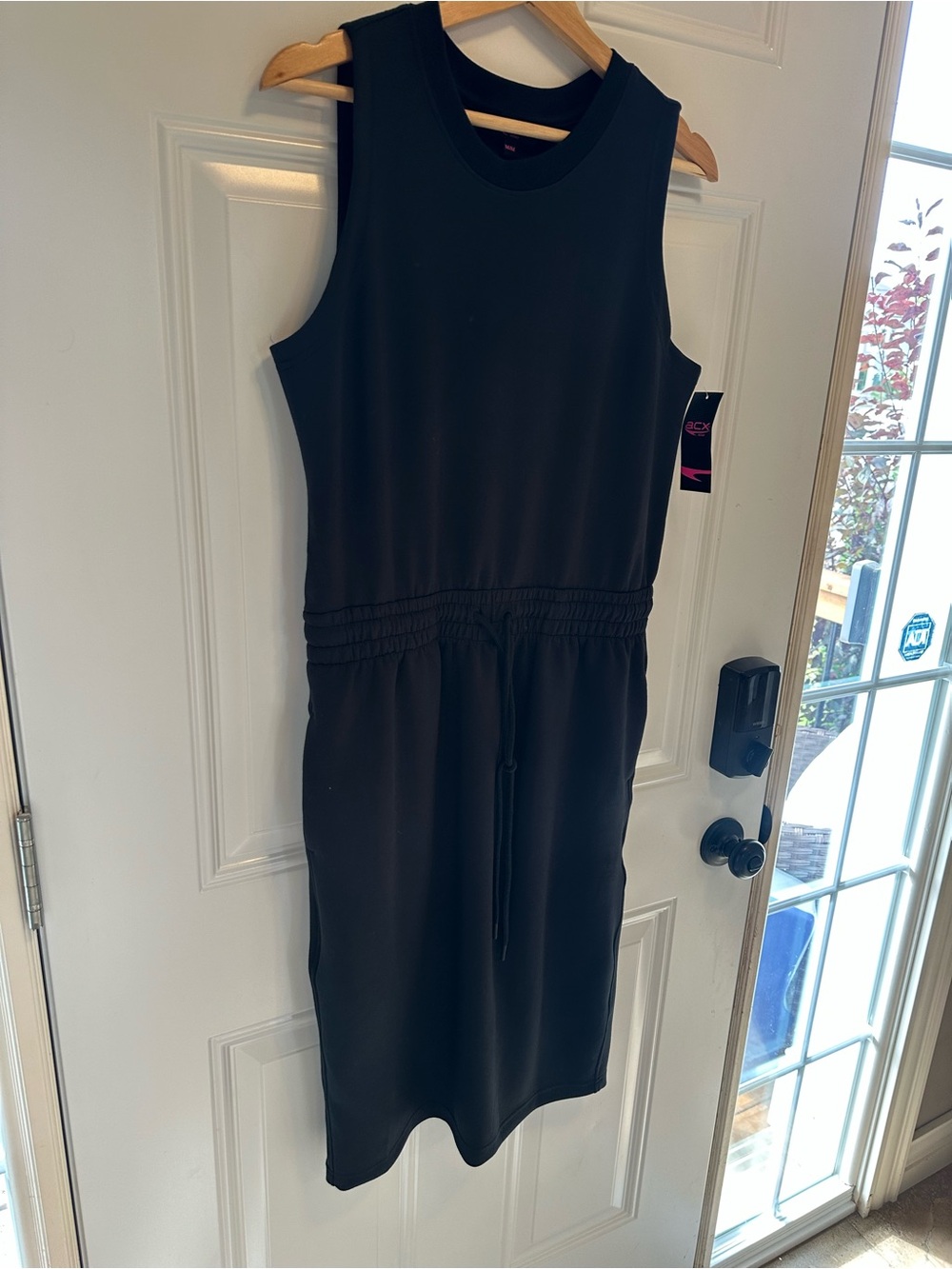 Sleeveless Black Drawstring Waist Midi Dress